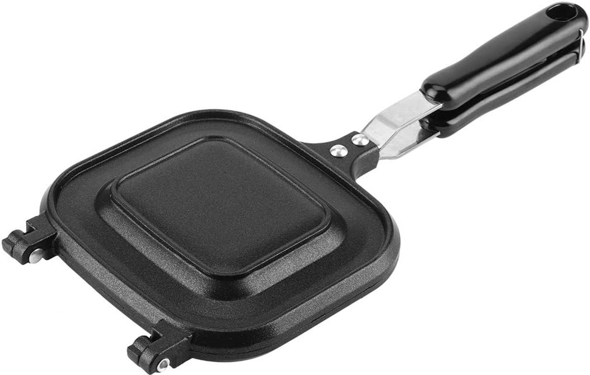 Dubbelzijdige Koekenpan - Bakplaat Grill - Ontbijt Maken - Antiaanbaklaag - 36.5 cm Lengte - Zwart
