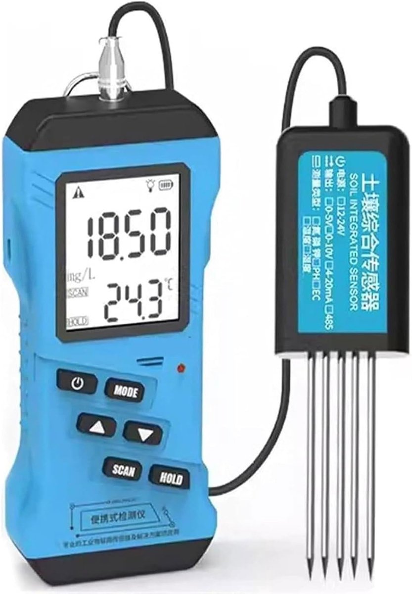 Bodemvochtigheidsmeter Digitaal - Bodemtester NPK PH - Planten Verzorgen - 7-in-1 Metingen - 3 Inch LCD - Grijs