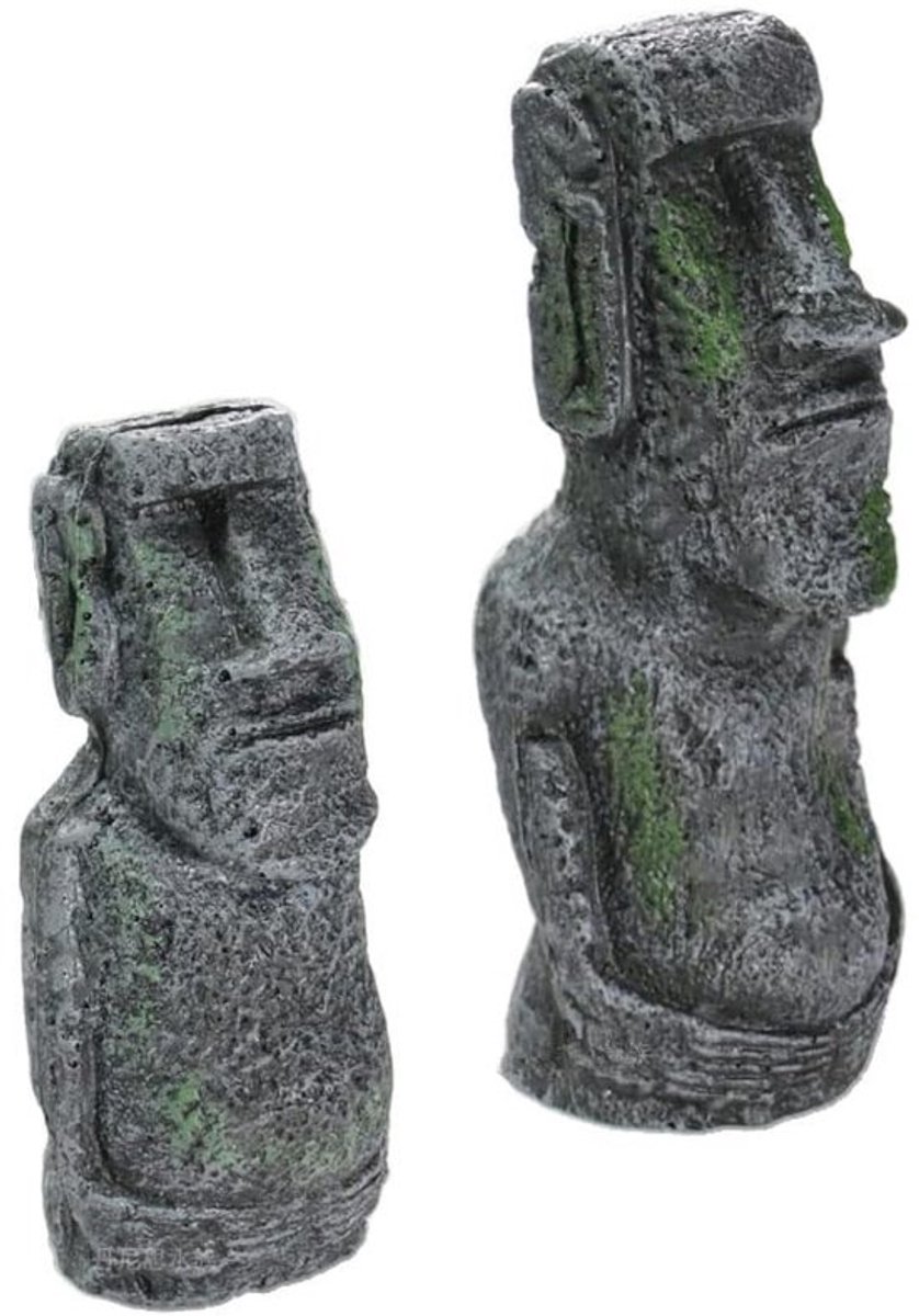 Store_7 - Antieke standbeelden - Aquariumdecoratie - Set van 2 - Moai - Duurzaam en