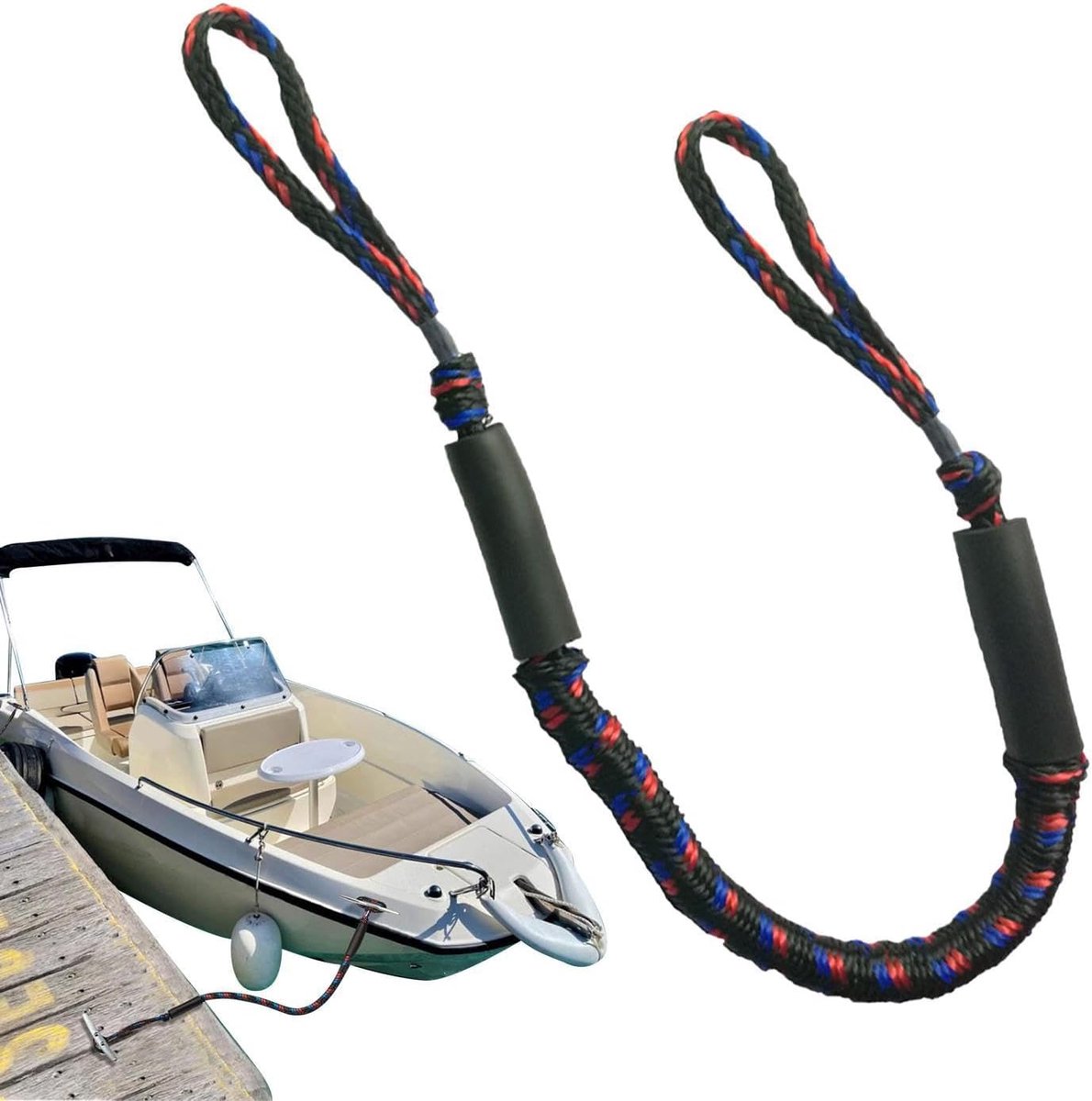 Aanmeerlijn Boot - Meertouw Ponton - Veilig Aanleggen - Elastisch Ontwerp - 120 cm - Zwart