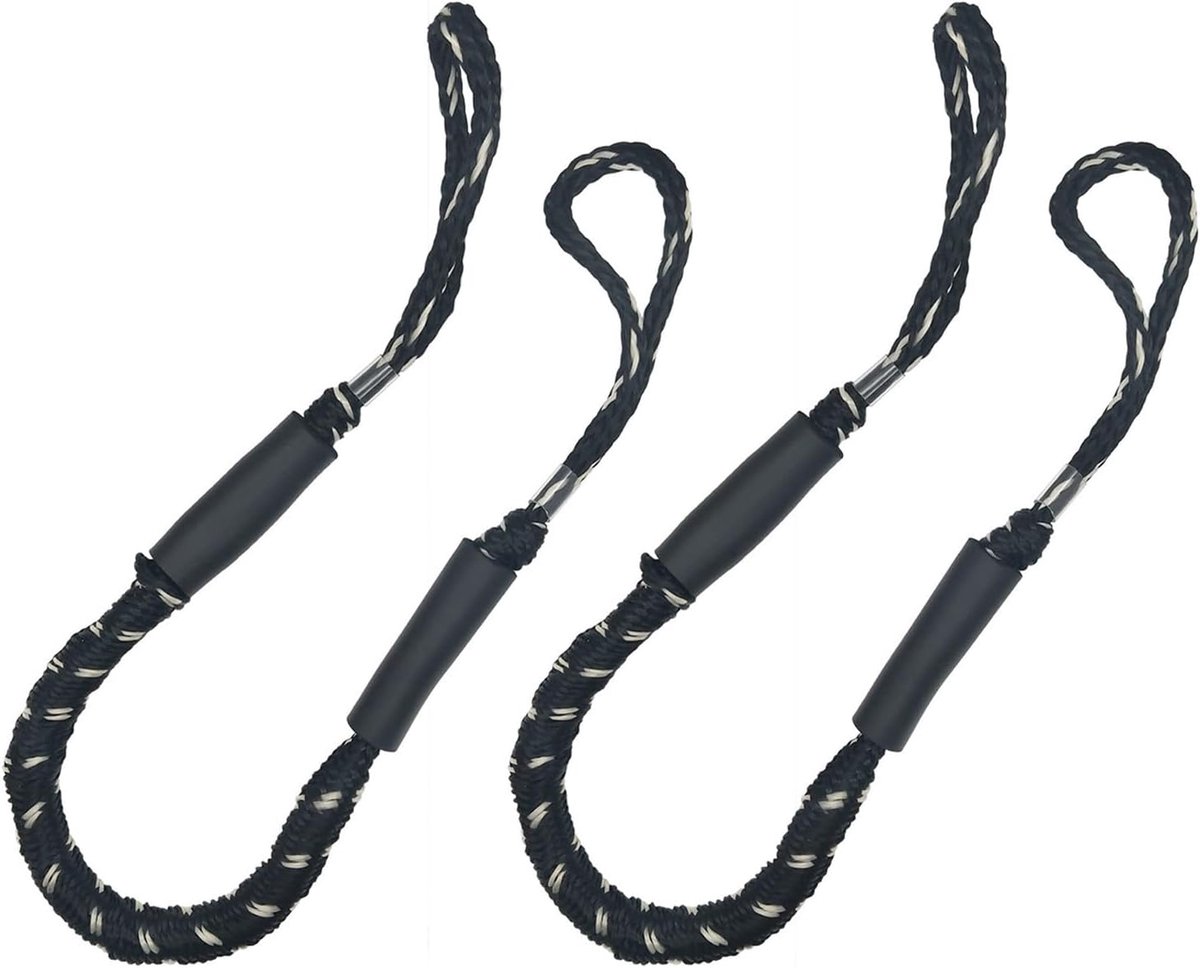 Aanmeerlijn set - Bungee touw - Boot veilig aanleggen - Geïntegreerde snubber - 1.22 meter - Zwart met witte stippen
