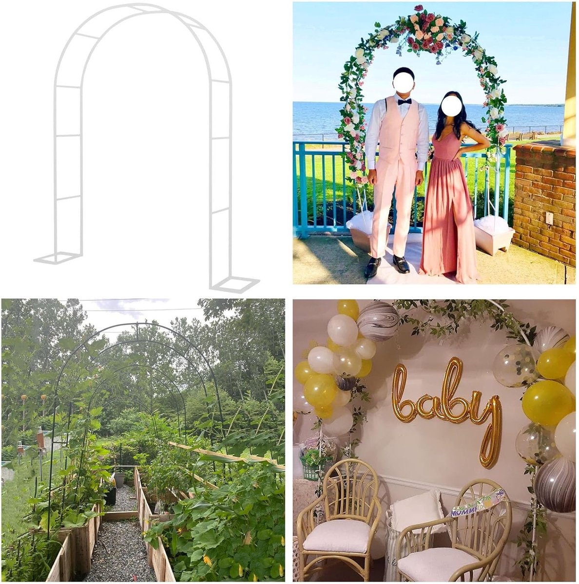 Metalen Tuinboog - Rozenprieel Klimplanten - Tuin Decoratie - Weerbestendig Ontwerp - 25 cm Breed - Wit