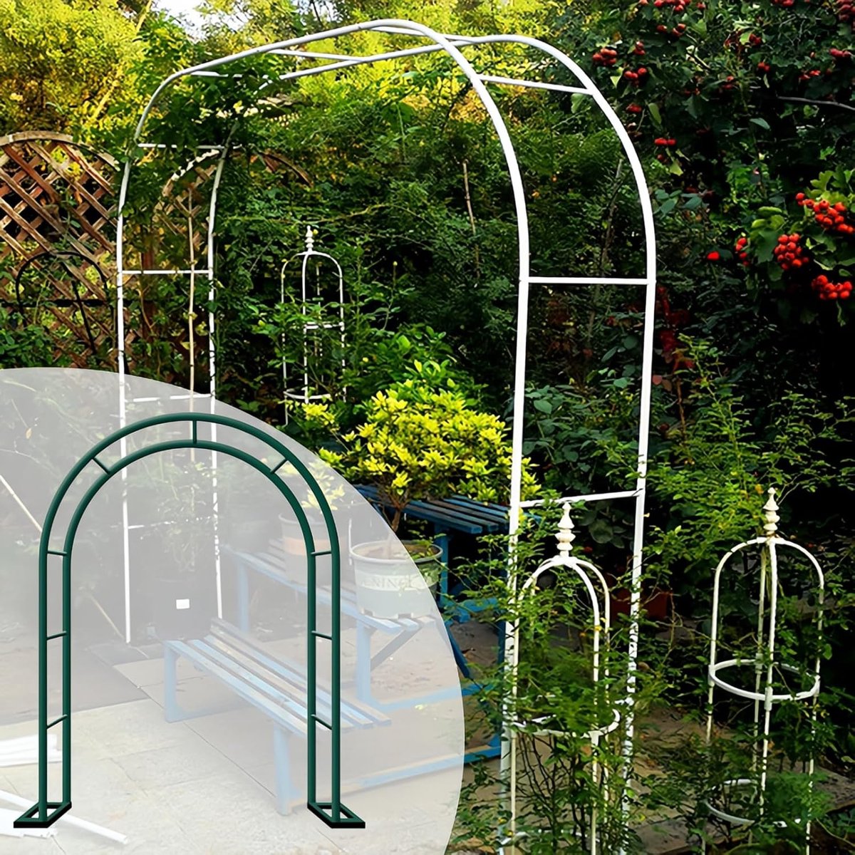 Metalen Rozenboog - Tuin Pergola - Klimplanten Ondersteunen - Versterkte Stabiele Basis - 140 x 230 cm - Donkergroen