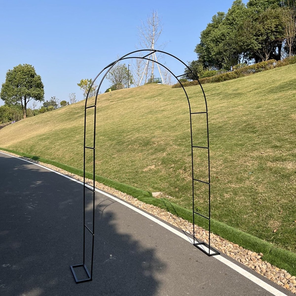 Rozenboog Metaal - Tuinboog - Planten Ondersteunen - Stabiele Vierkante Basis - W350xH220cm - Zwart