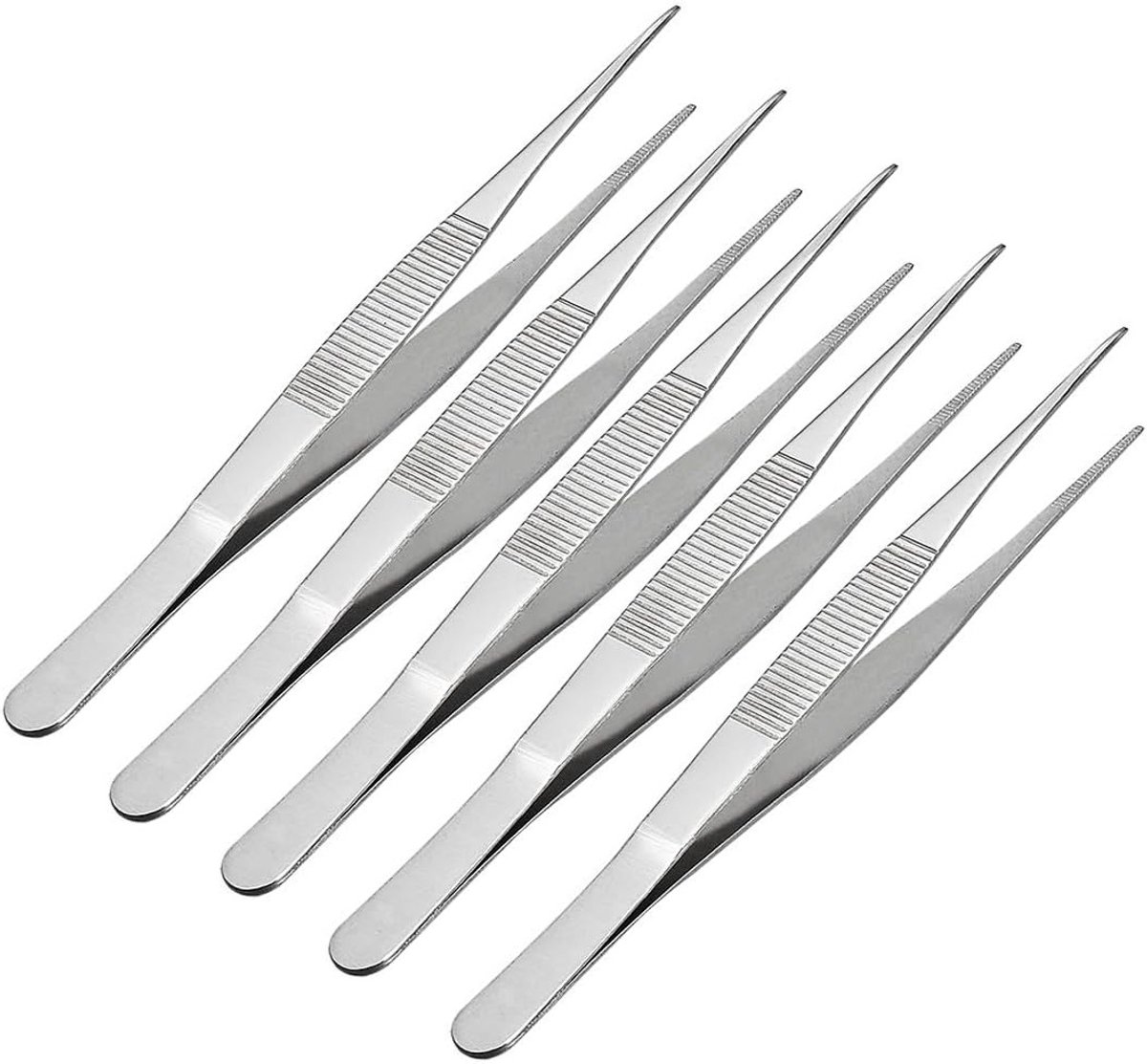 5 Stuks RVS Rechte Gepunte Pincetten met Geribbelde Tips - Multifunctionele Keuken- en Tuingereedschap voor Koken, Knutselen en Decoratie