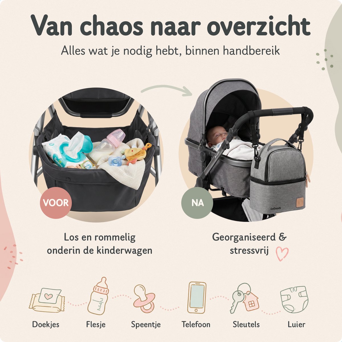GoGoods® Luiertas Rugzak - Baby Verzorgingstas - Isoleervak voor 3-6 Flesjes - Met Kinderwagen Bevestiging - 23x17x28 cm - Grijs thumbnail 2