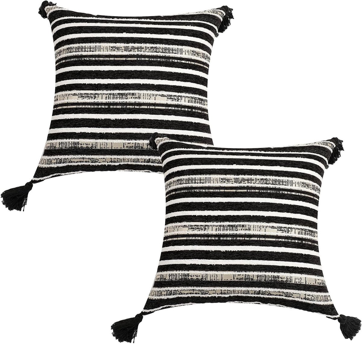 Elegante decoratieve kussenovertrekken 50 × 50 cm, set van 2 met onzichtbare ritssluiting en kwastdetails voor een stijlvolle uitstraling