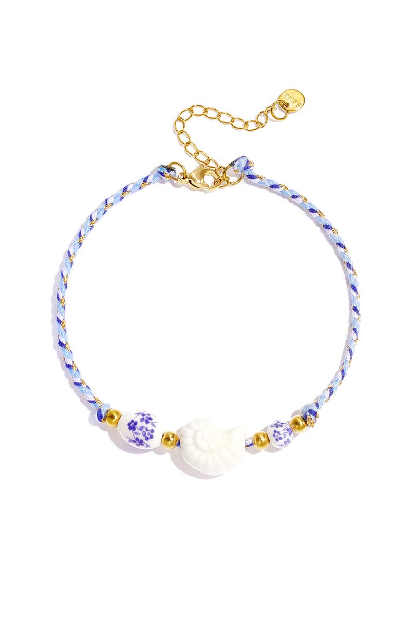 Bijoutheek Enkelsieraad Summer Vibe Touw Kralen Schelp Blauw