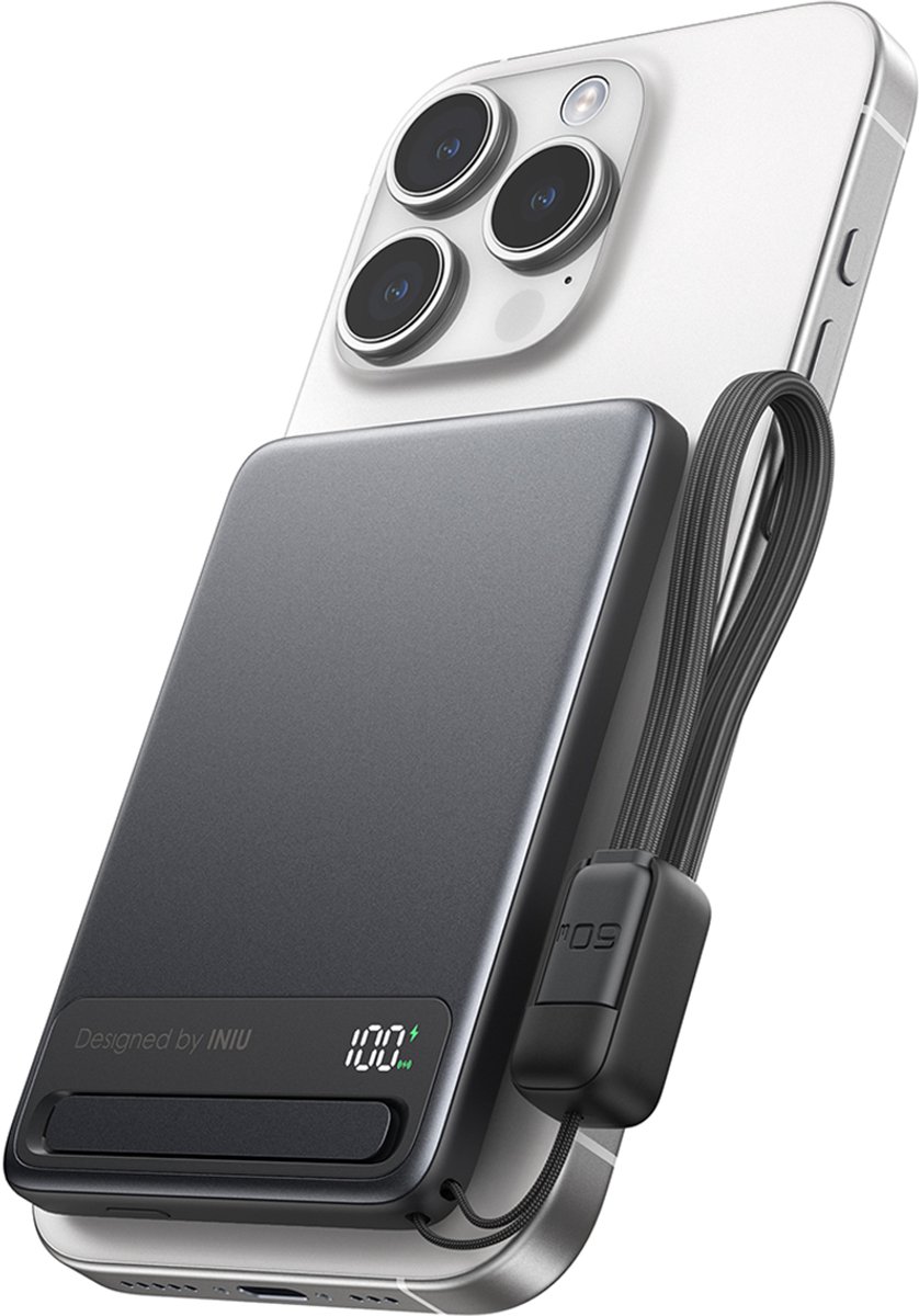 Iniu, Magnetische Powerbank 5.000 mAh geschikt voor iPhone - MagPro - USB-C Ultra Snel, Zwart