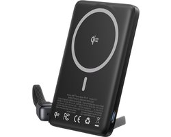 Iniu, Powerbank 5.000 mAh - Geschikt voor MagSafe - MagPro Slim Qi2 15W - Met Standaard & USB-C Kabel, Zwart