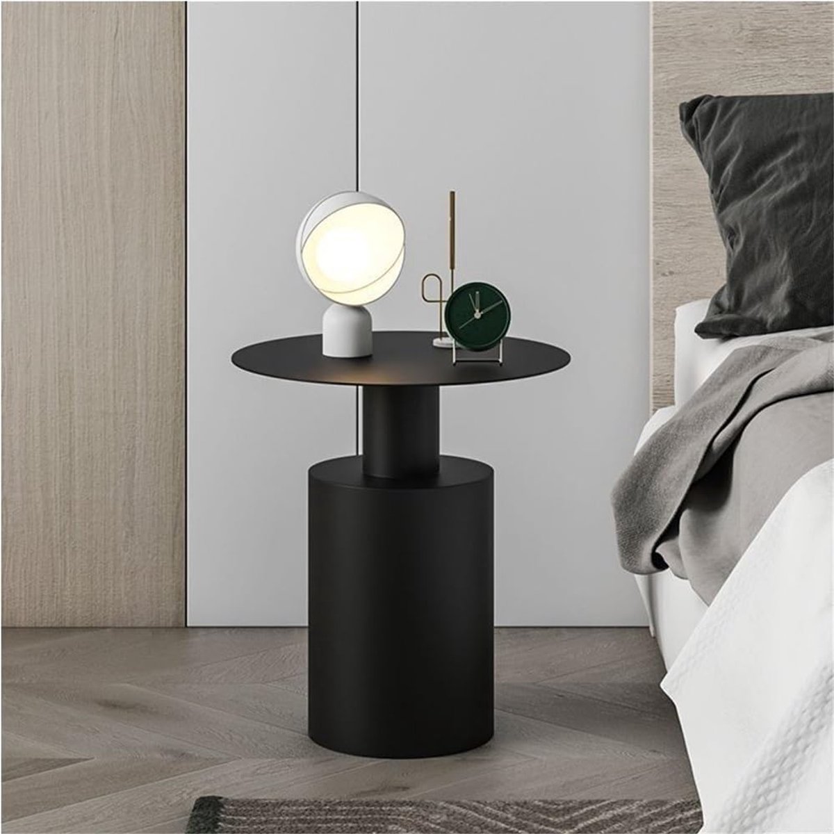 Ronde bijzettafel - Kleine salontafel - Woonkamer decoratie - Stabiele ijzeren constructie - Compact ontwerp - Zwart