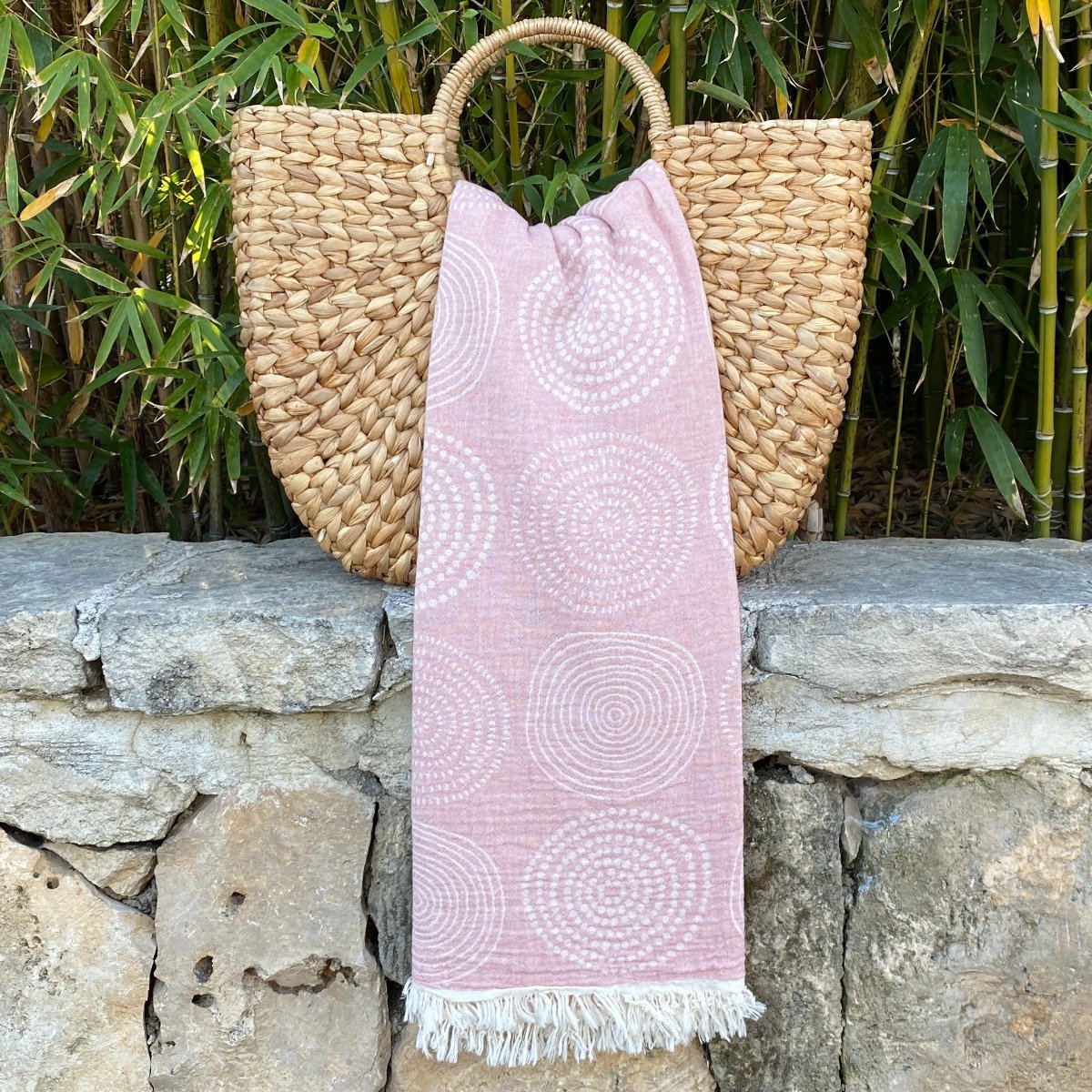 Fashion4wellness Hamamdoek Circle Powder Pink / FOUTA - STRANDLAKEN - SAUNADOEK - 95 x 175 CM KATOEN