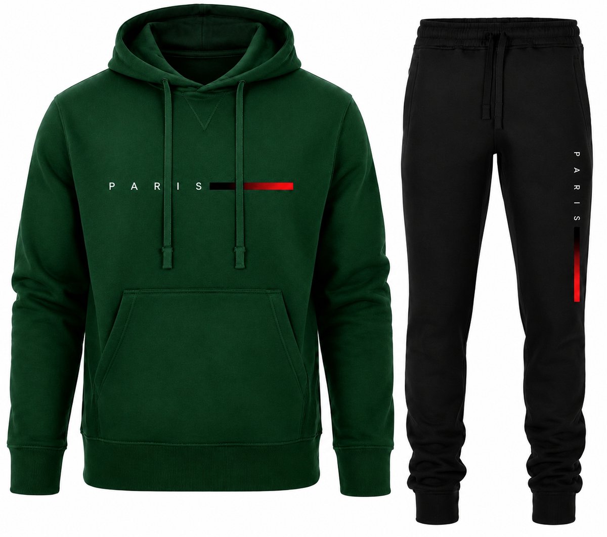 Trainingspak Heren - Joggingpak met Hoodie en Sportbroek - Heren Huispak - Katoen - Paris print - Groen - 5XL