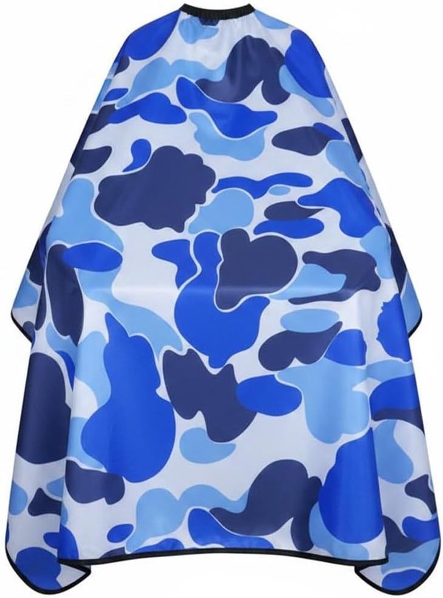 Blauw camouflage knipkap voor volwassenen en tieners, waterafstotend elastische halsrand groot formaat voor salon en thuis haarknippen kleuren