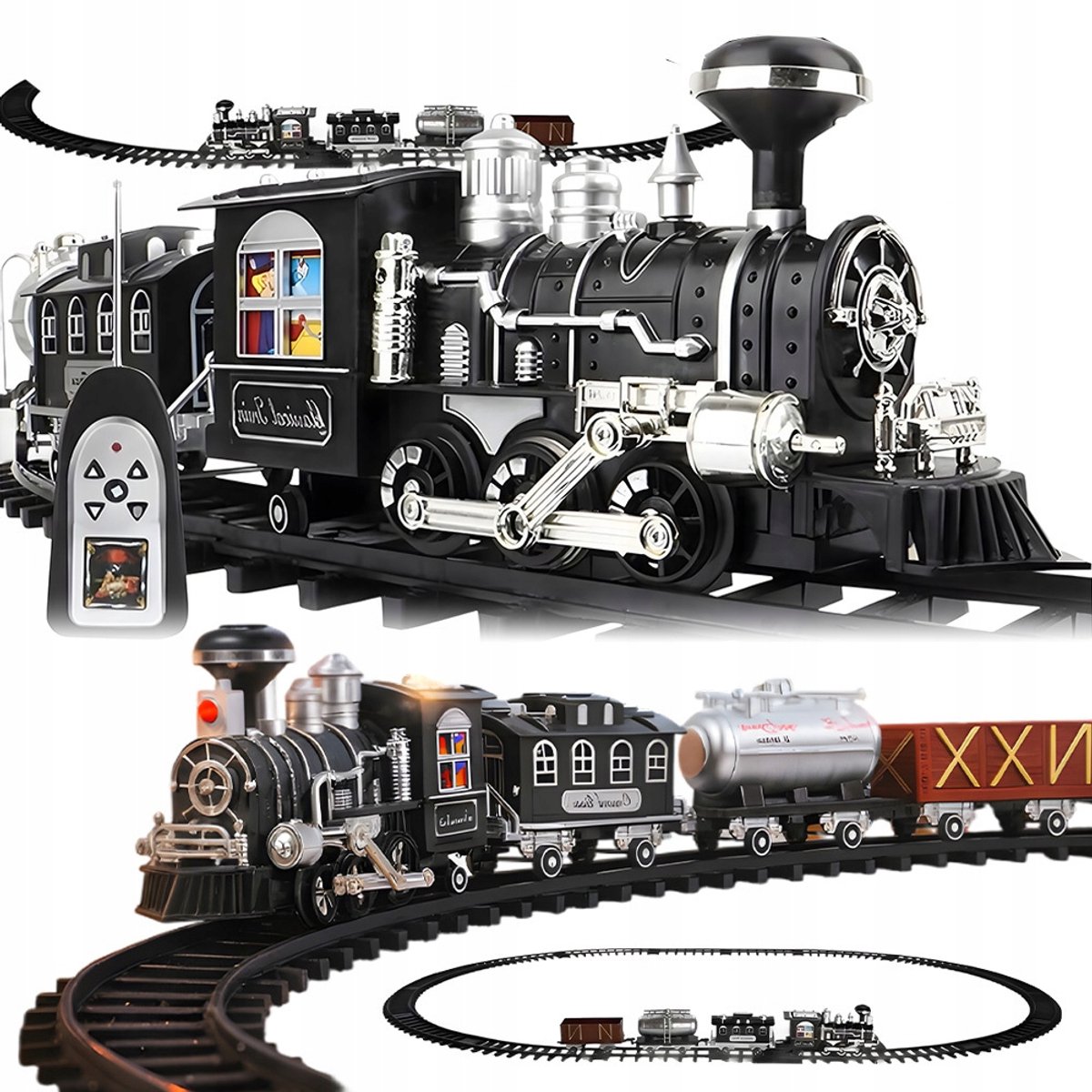 Speelgoedtrein - Afstandsbestuurbare Stoomtrein - Rooksimulatie & Waterinjectie - LED Licht & Geluid - Inclusief Rails - Voor Kinderen & Thuis