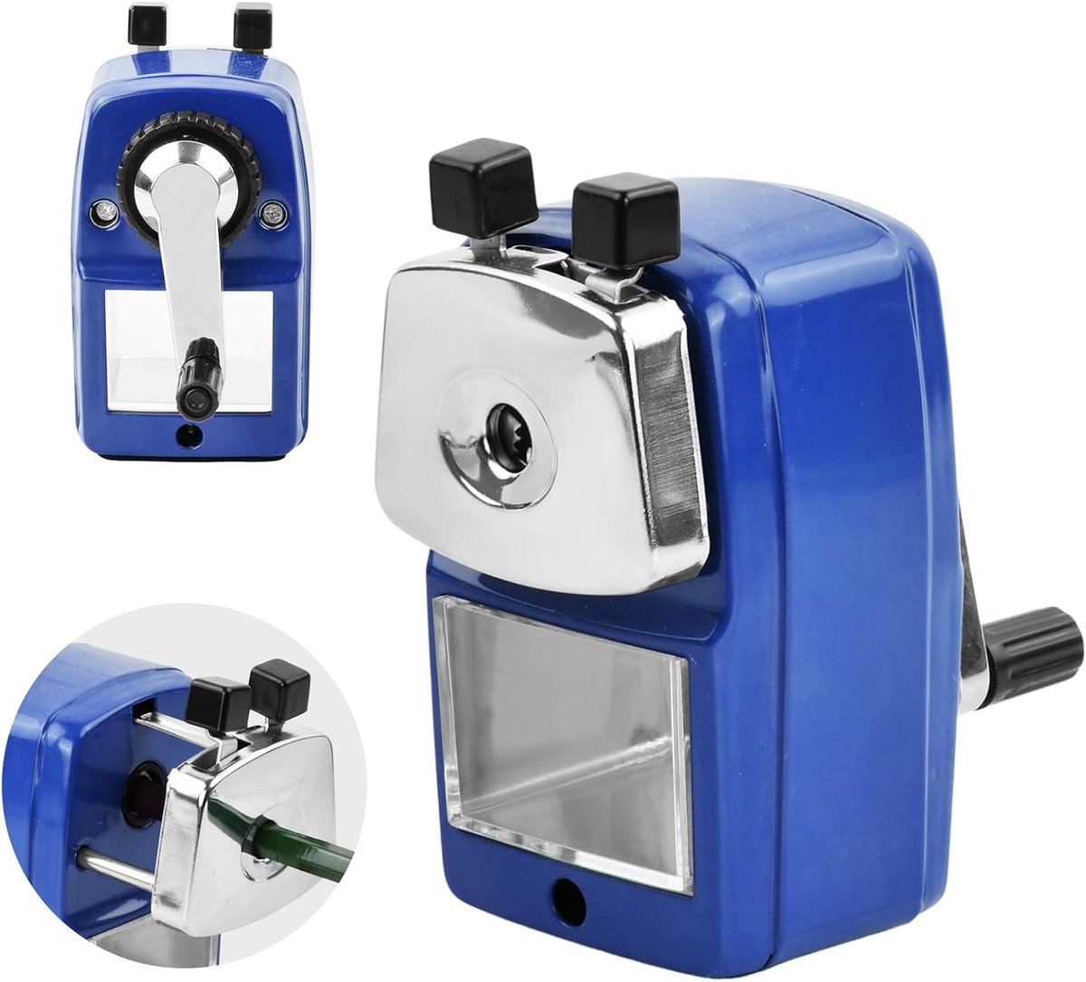 Handmatige Potloodslijper met Crank - Mechanische Slijper voor Kinderen en Studenten in Blauw, Perfect voor School en Creatieve Projecten