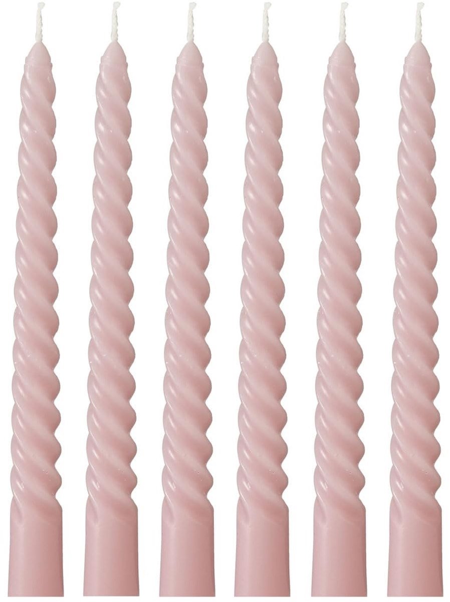Dailygoods - Set van 6 Gedraaide Roze Kaarsen - Tafeldecoratie en Geschenken