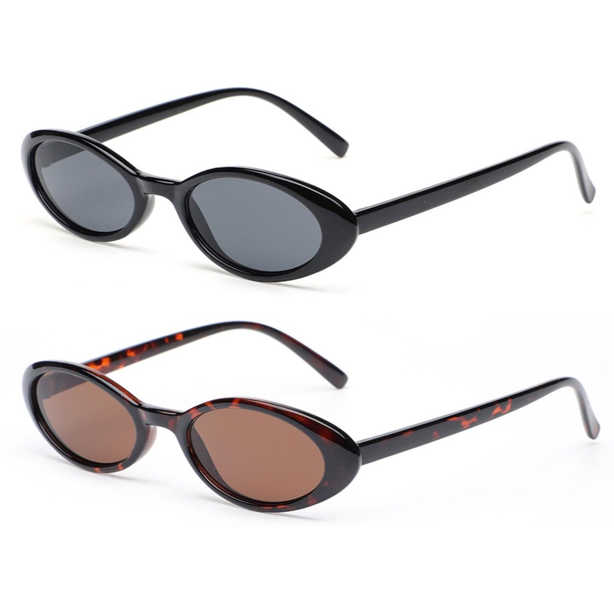 Dailygoods - 2 Paar Vintage Ovale Zonnebrillen met UV400 Bescherming voor Dames en Heren