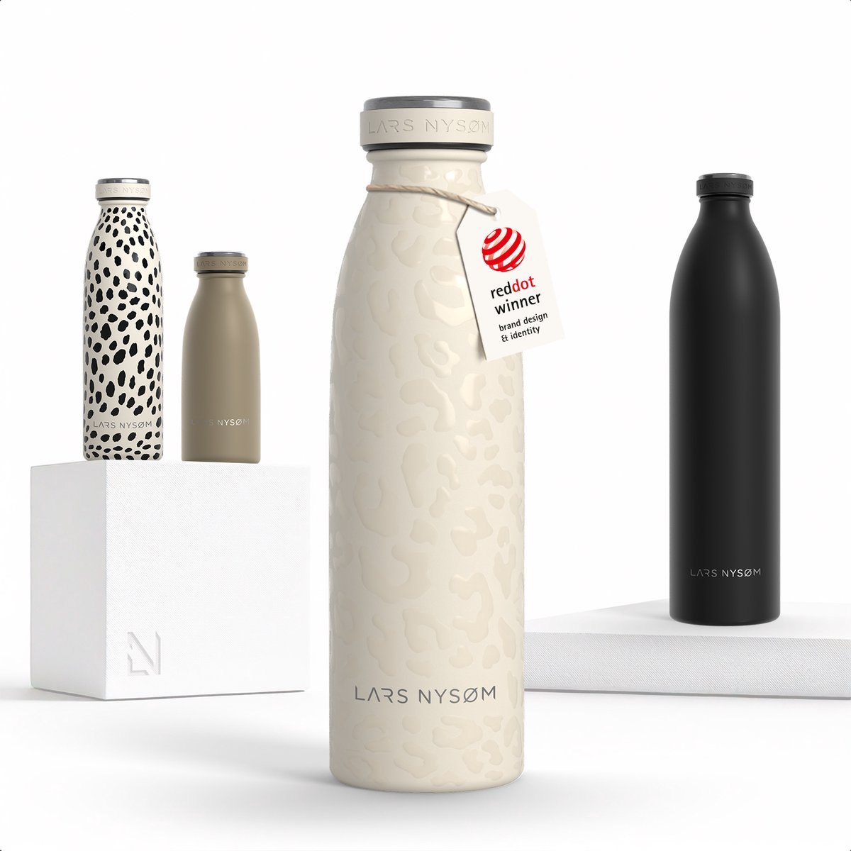 LARS NYSØM Ren Roestvrijstalen drinkfles 500ml - BPA-vrij geïsoleerde waterfles 0,5 Liter (Cream Beige/Leopard/Gloss)