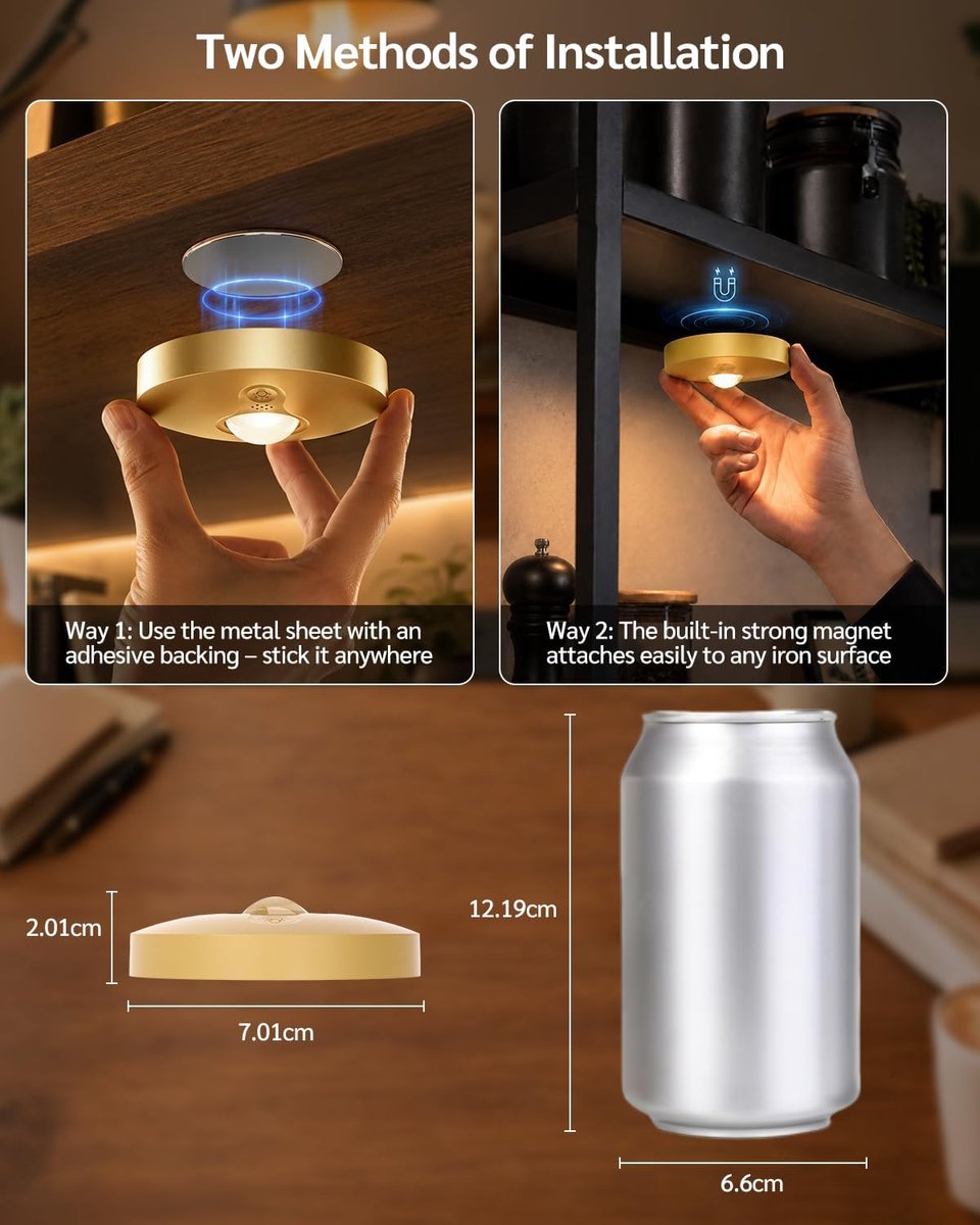 Vellaro Pucklampen met Afstandsbediening - Gouden Kleur - 1500 mAh Batterij - 13 Kleuren en Dimmend - Voor Kastverlichting wit