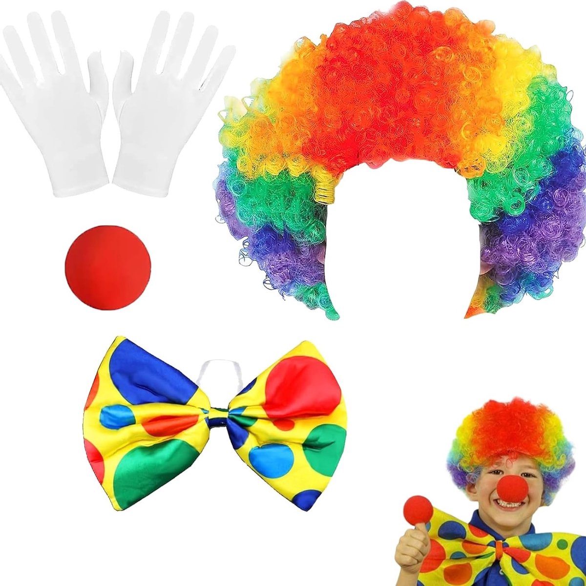 Clowns Kostuum Set voor Carnaval, Inclusief Hoed, Neus en Accessoires voor Mannen en Vrouwen