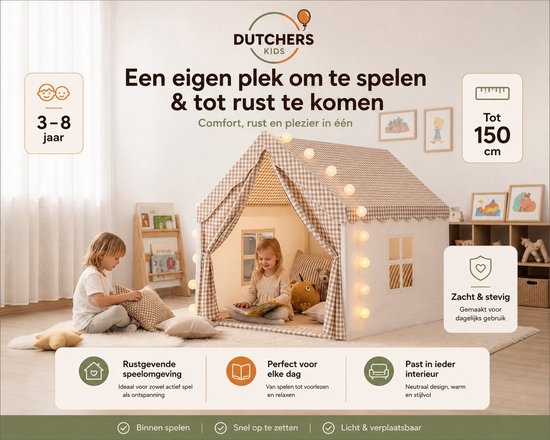 Dutchers® Speeltent - Kindertent - Speelhuis - Tipitent - Speelhuisje - Tent - Binnentent - Zonder verlichting - Zonder kleed van Dutchers.® — afbeelding 5