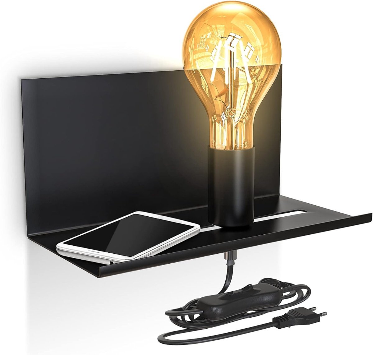 QORA® Wandlamp Binnen met Snoer - Wandlamp - Wandlamp Binnen - Verstelbaar - Mat Zwart - 25cm x 25cm x 12cm