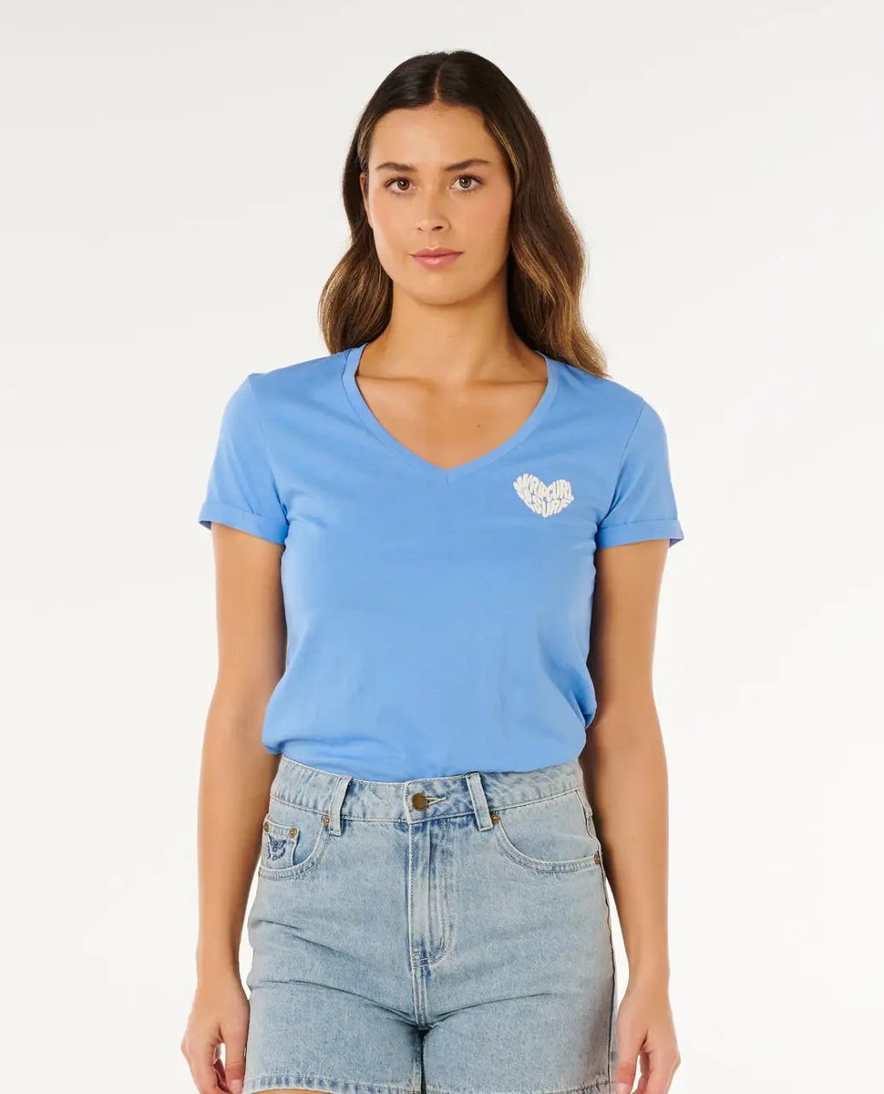 Rip Curl RC Heart V Neck TEE - Cornflower Blue