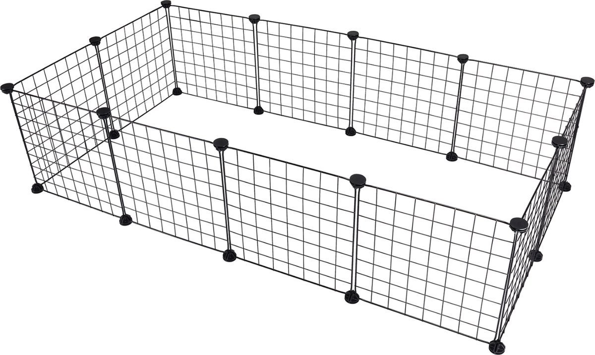 Dierenren 145x75x35cm Zwart - Verstelbaar - Geschikt voor Konijnen, Katten, Puppy'S en Honden