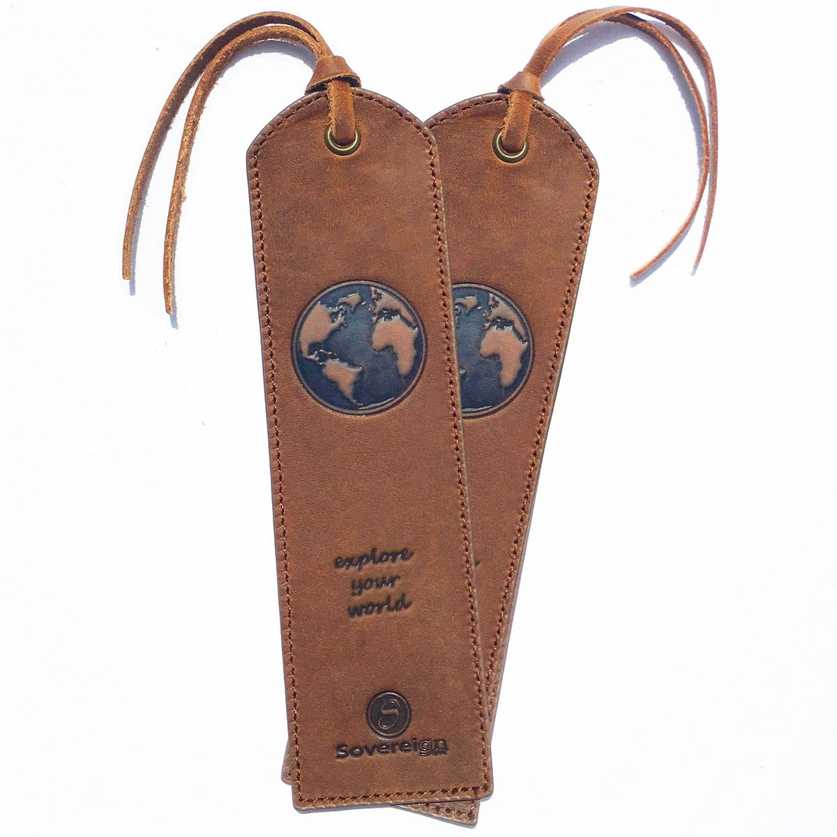 Dailygoods - Handgemaakte Lederen Bladwijzer - Wereldkaart Ontwerp - Set van 2