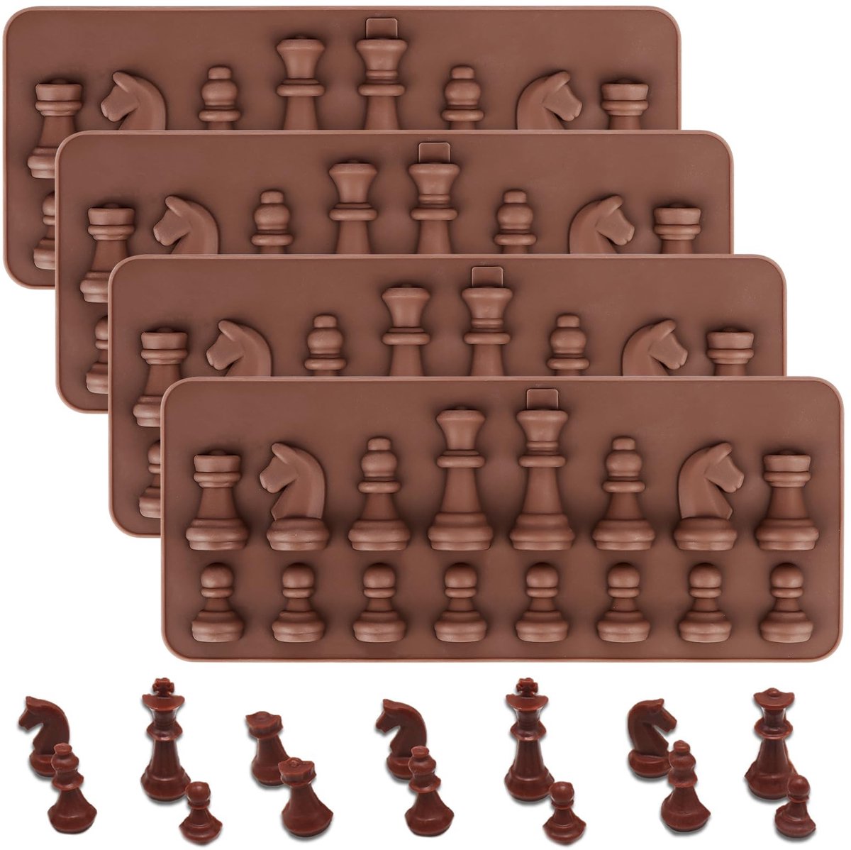 Dailygoods - Siliconen Chocoladevorm Schaakvorm - Set van 4 Stuks 3D Bonbons