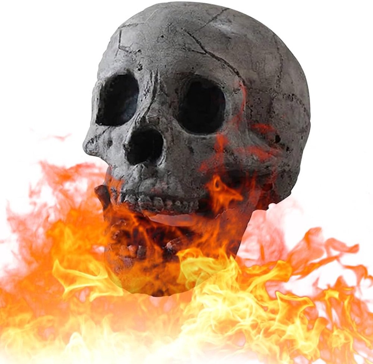Menselijke Schedel Vuurkorf - Griezelige Decoratie - Buitenhaard Aankleden - Hittebestendig Keramiek - 1 Stuk - Grijs