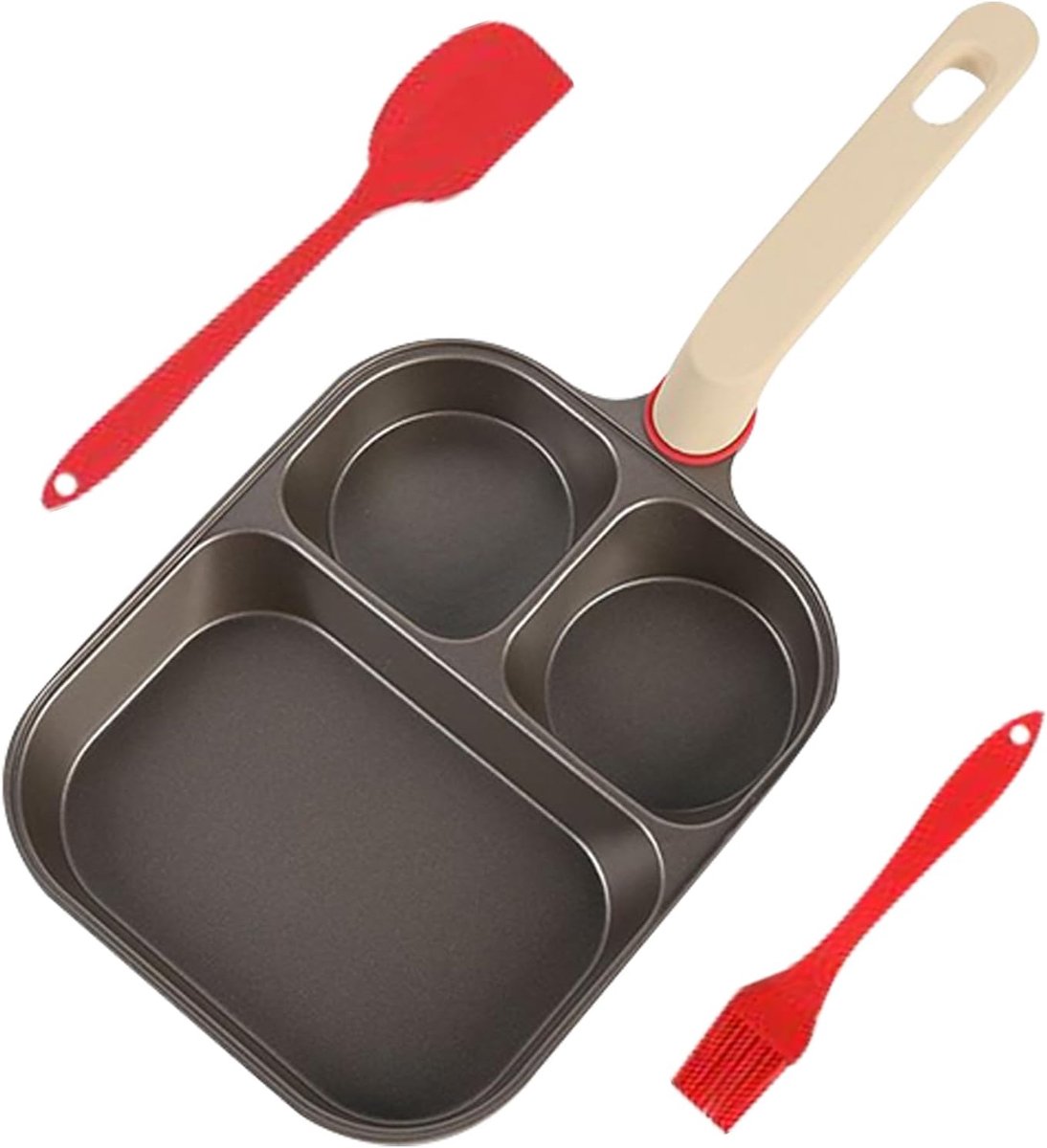 Eierpan met 3 vakken - Koekenpan ontbijt - Snelle maaltijden bereiden - Antiaanbaklaag titanium - 3 kopjes - Zwart