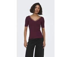 Jacqueline de Yong T-shirt Jdynanna S/s Revers Lace Pullover K 15376557 Windsor Wine Dames Maat - L