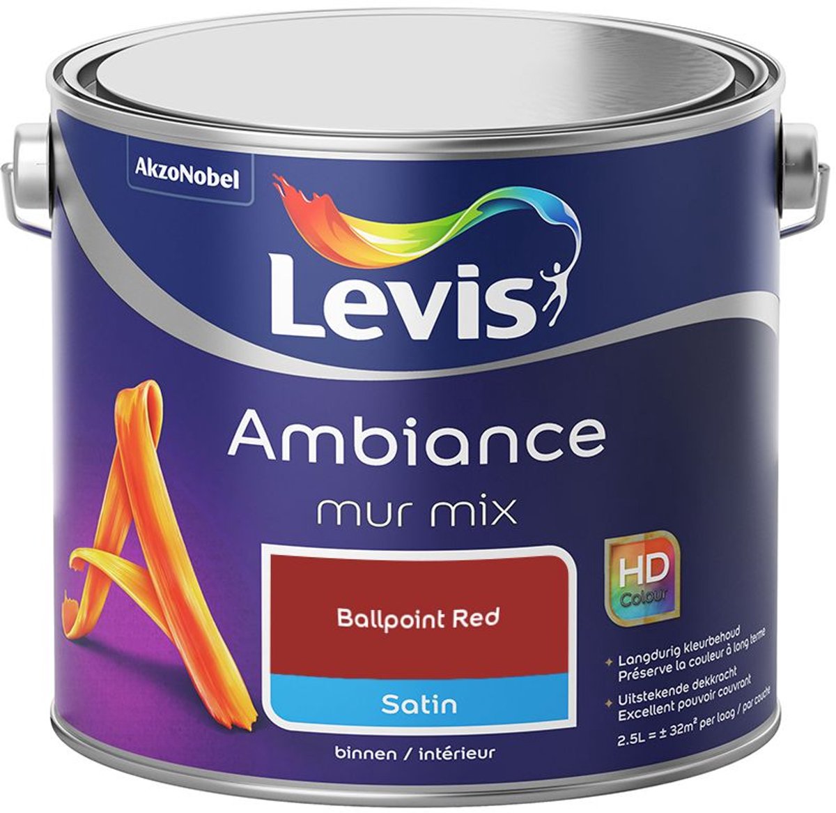 Levis - Ambiance Mur Satin Mix - Ballpoint Red - Mengverf - 2,5 L