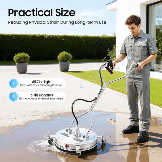 Hogedrukreiniger Oppervlaktereiniger - Terrasreiniger Opritreiniger - Efficiënt Reinigen - Met 4 Universele Wielen - 4500 PSI - Zilver Zwart — afbeelding 5