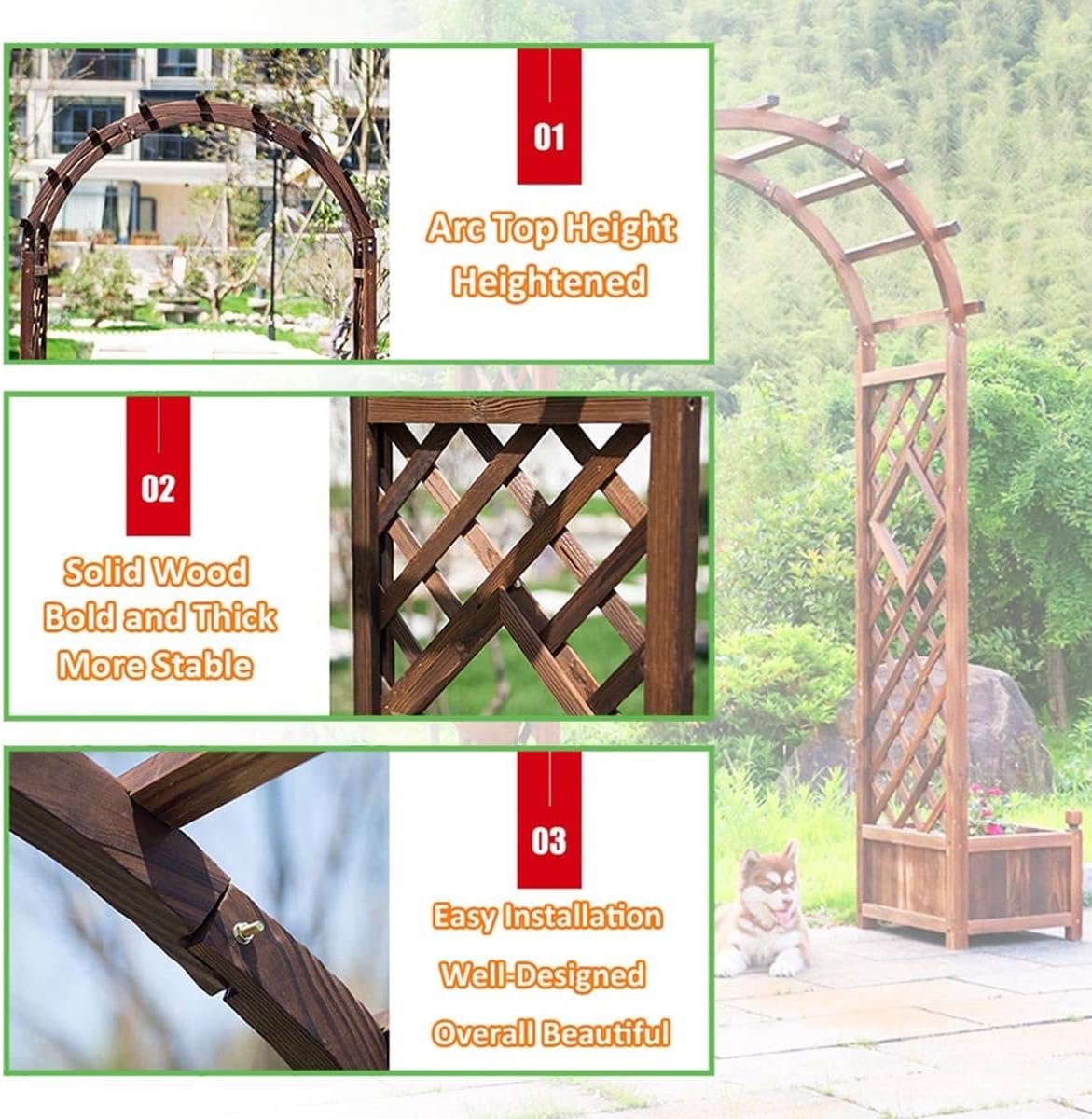 Houten Tuinprieel - Rozenboog Trellis - Planten Klimmen - Weerbestendig Ontwerp - 180 cm - Bruin