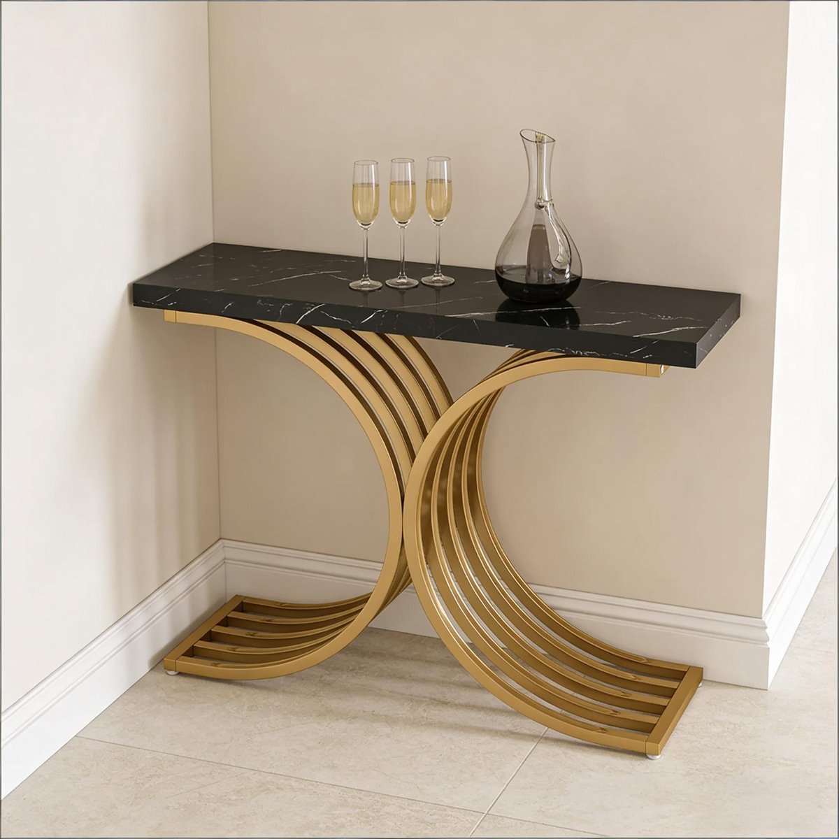 FloraGrace Consoletafel - Drie Open Niveaus Met Vakverdeling - Voor Hal En Woonkamer - MDF - 150 x 35 x 85 cm - Bruin Wit