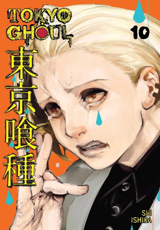 Couverture de Tokyo Ghoul volume 10 avec un personnage pleurant aux cheveux blonds et aux yeux rouges.