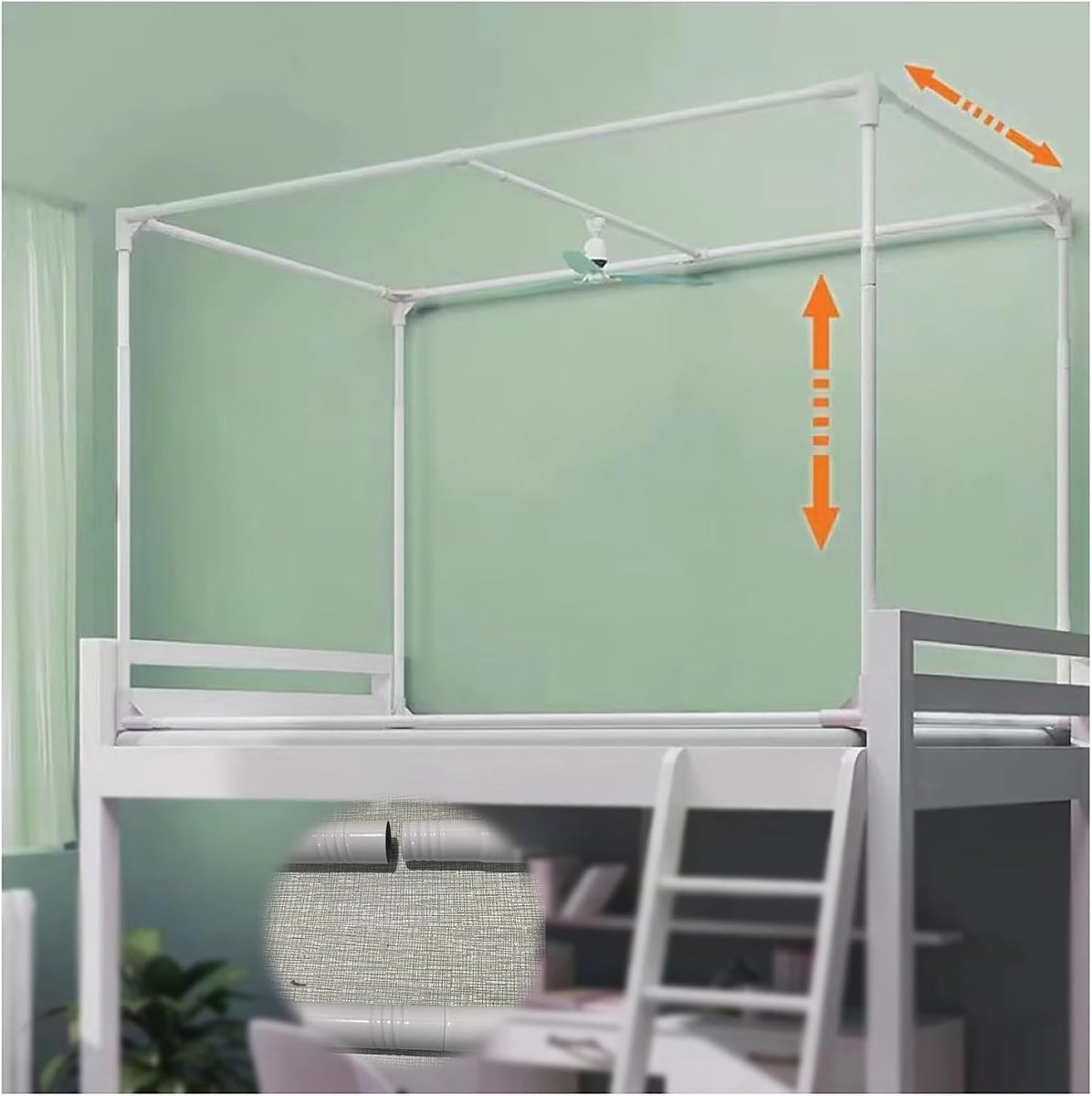 Hemelbed Frame - Muggennet Frame - Bed Decoratie - Verstevigd Staal - 90x150cm - Wit