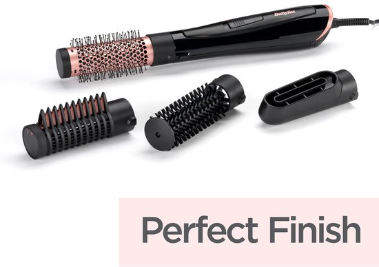 BaByliss airstyler met 4 opzetstukken: gladmakende borstel, volumeborstel, föhnmondstuk en een 38mm borstel.