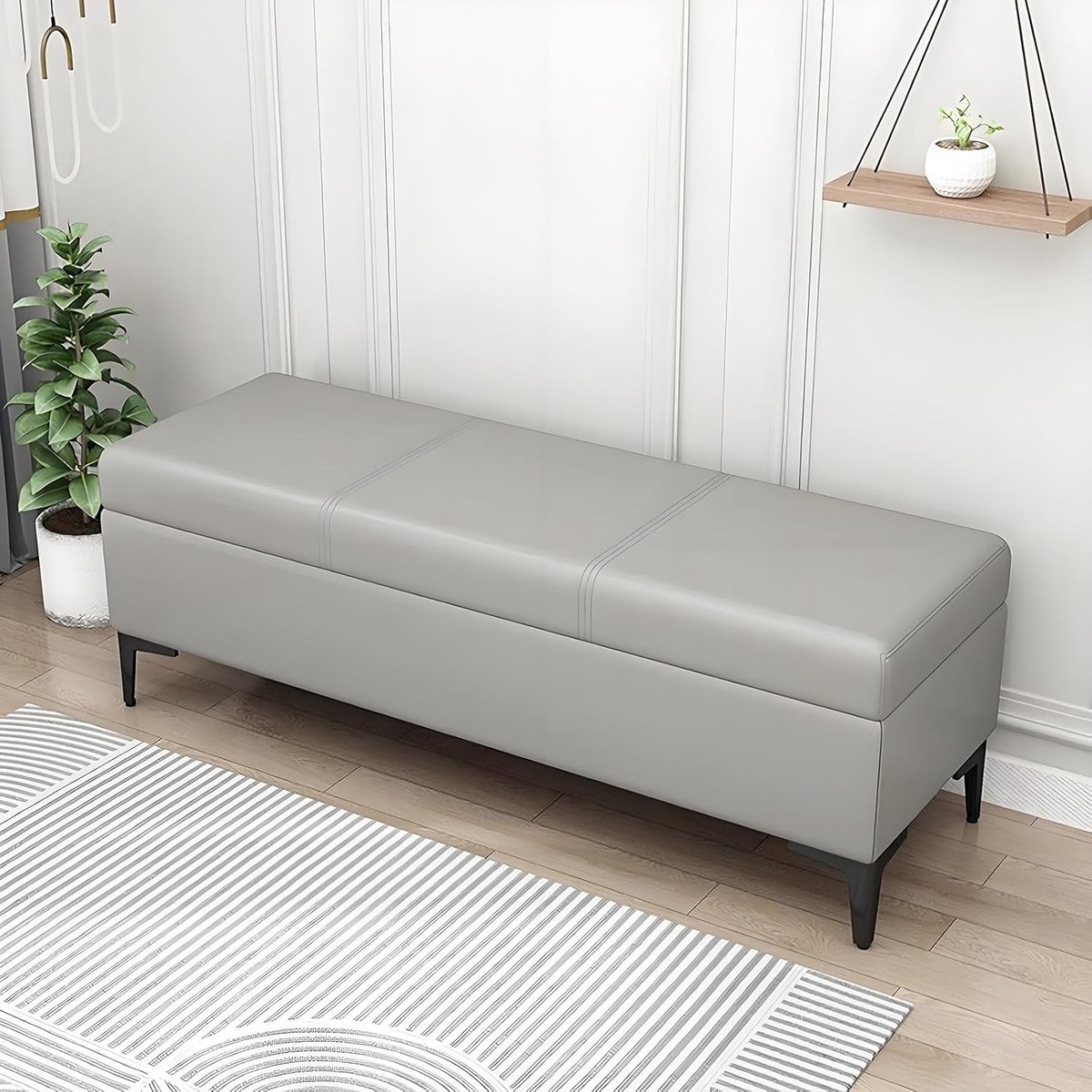Opbergbank Ottomaans - Gestoffeerde zitbank - Ruimte Organiseren - Comfortabele Spons - 70x40x42cm - Lichtgrijs
