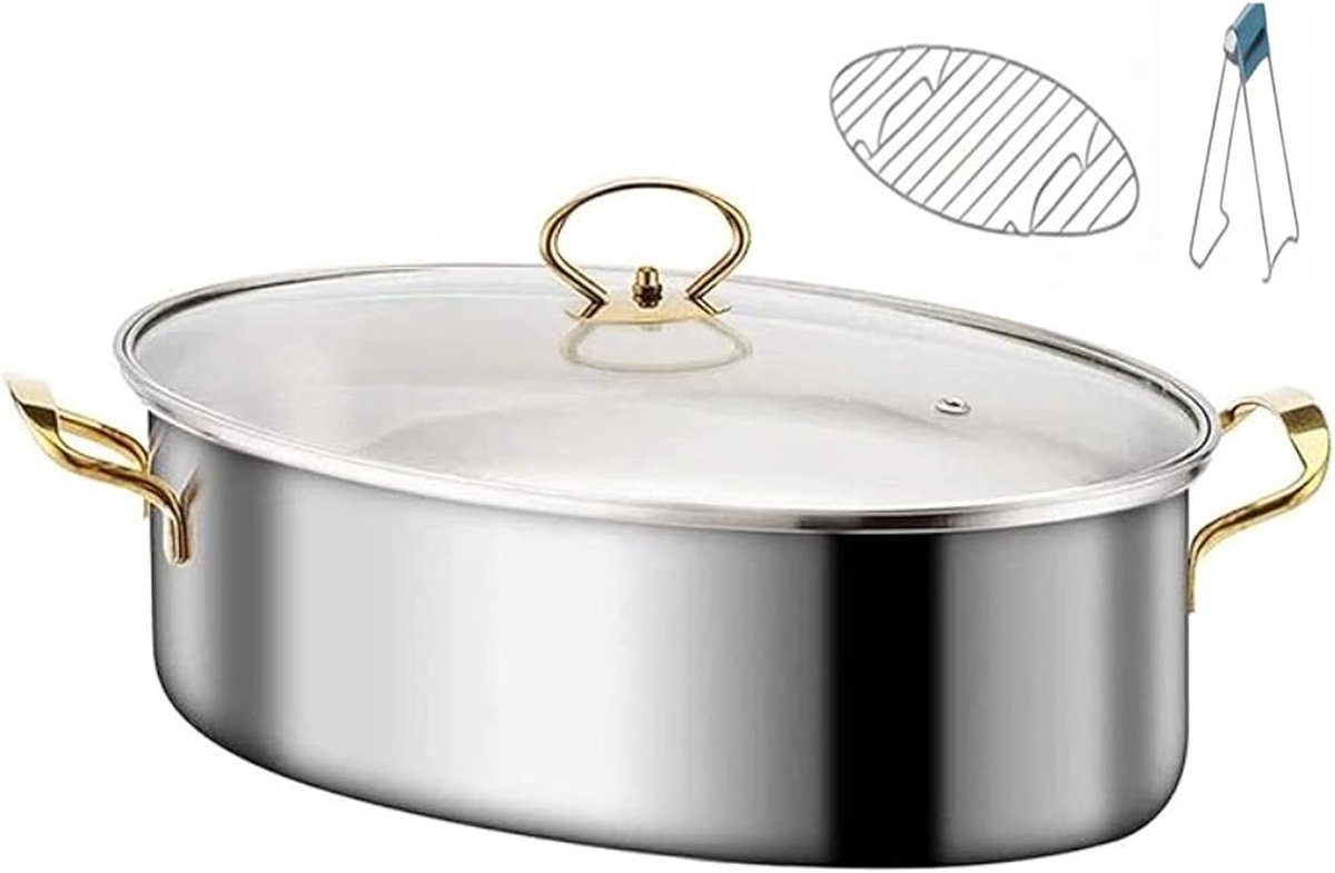 Ovale Stoompan Vispan Zeevruchtenpan Gezond Koken Roestvrij Staal 304 38.7 cm Zilver