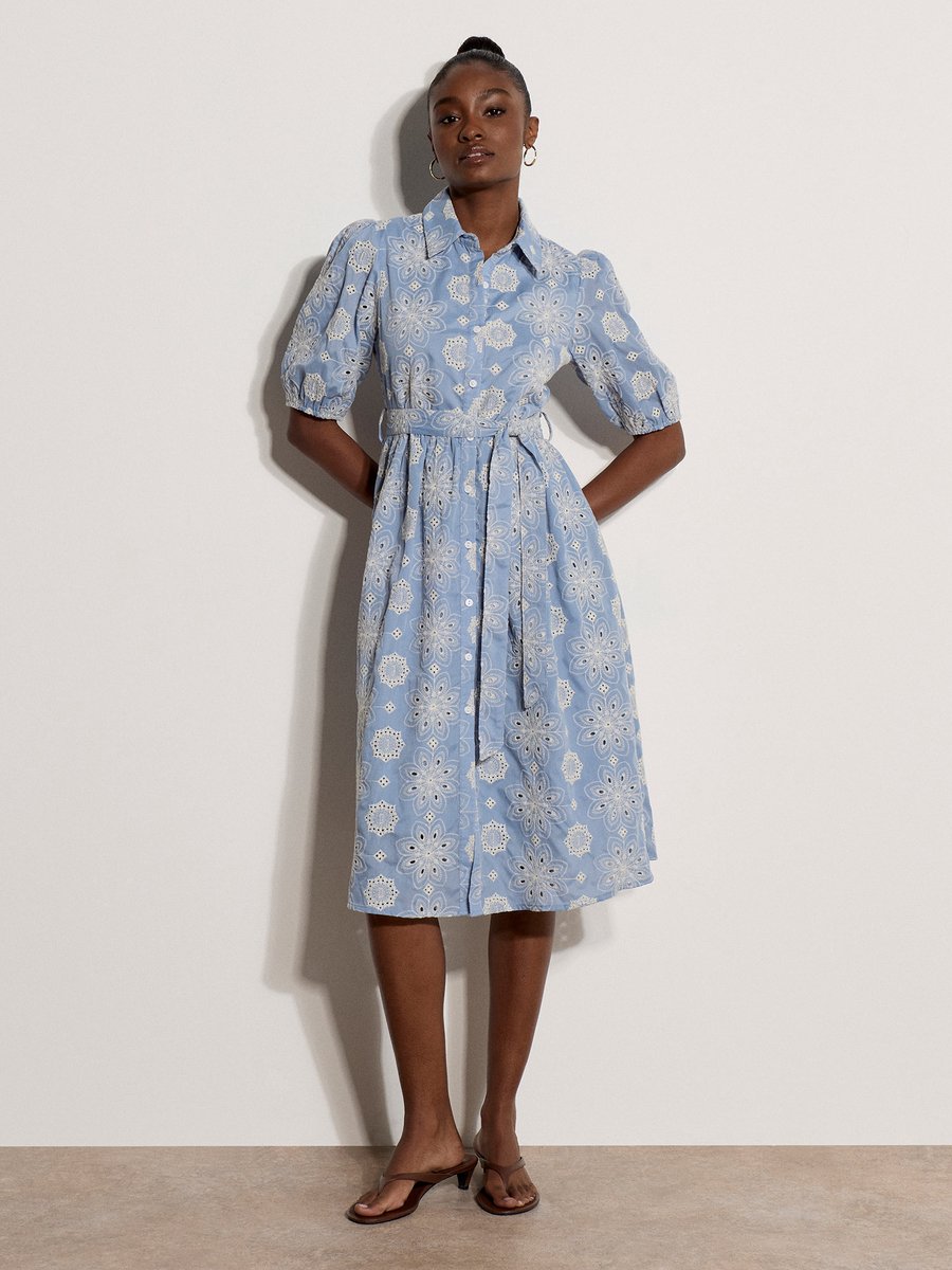 Midi-jurk met broderie anglaise