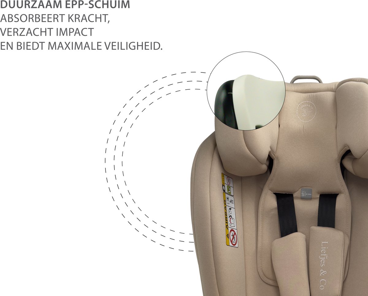 Liefjes & Co Growsafe Autostoel – i-Size 4-in-1 – 360° Draaibaar – ISOFIX & Top Tether – Groep 0/1/2/3 (40–150 cm) Beige thumbnail 5