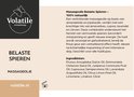 Logo met vlinder en tekst "Volatile aromatherapy". Daaronder "BELASTE SPIEREN MASSAGEOLIE".