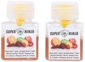 Deux flacons Super Ninja avec illustrations de fruits et avertissements.
