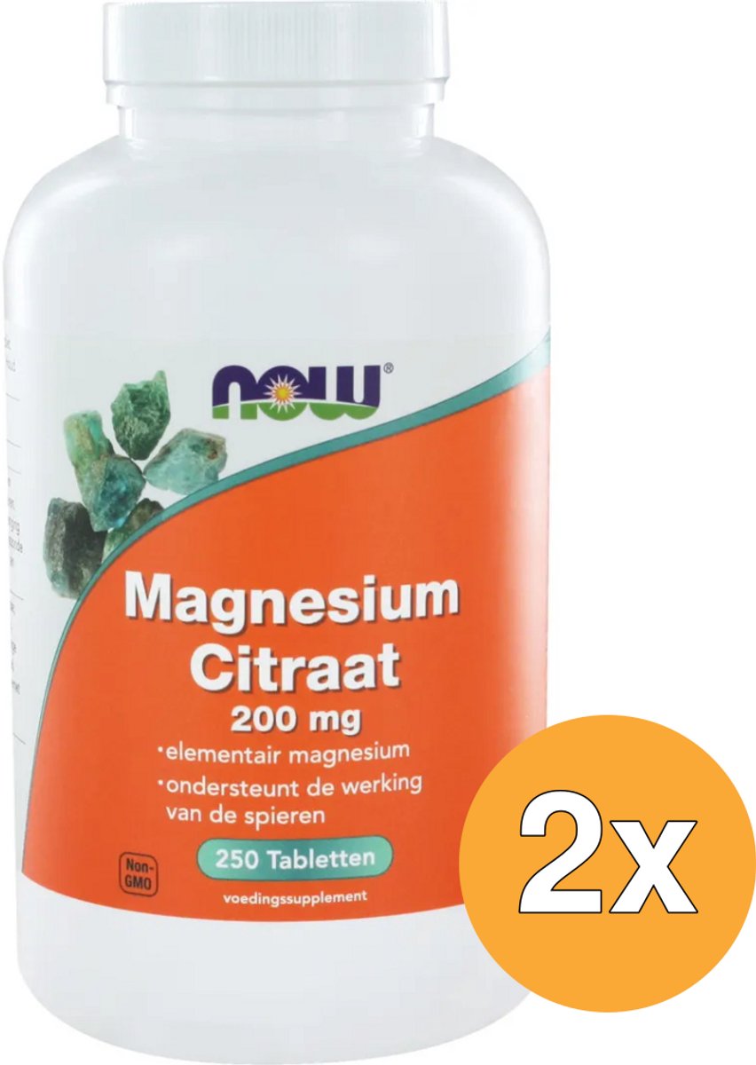 2x Now Magnesium citraat 200 mg (250 tabletten)