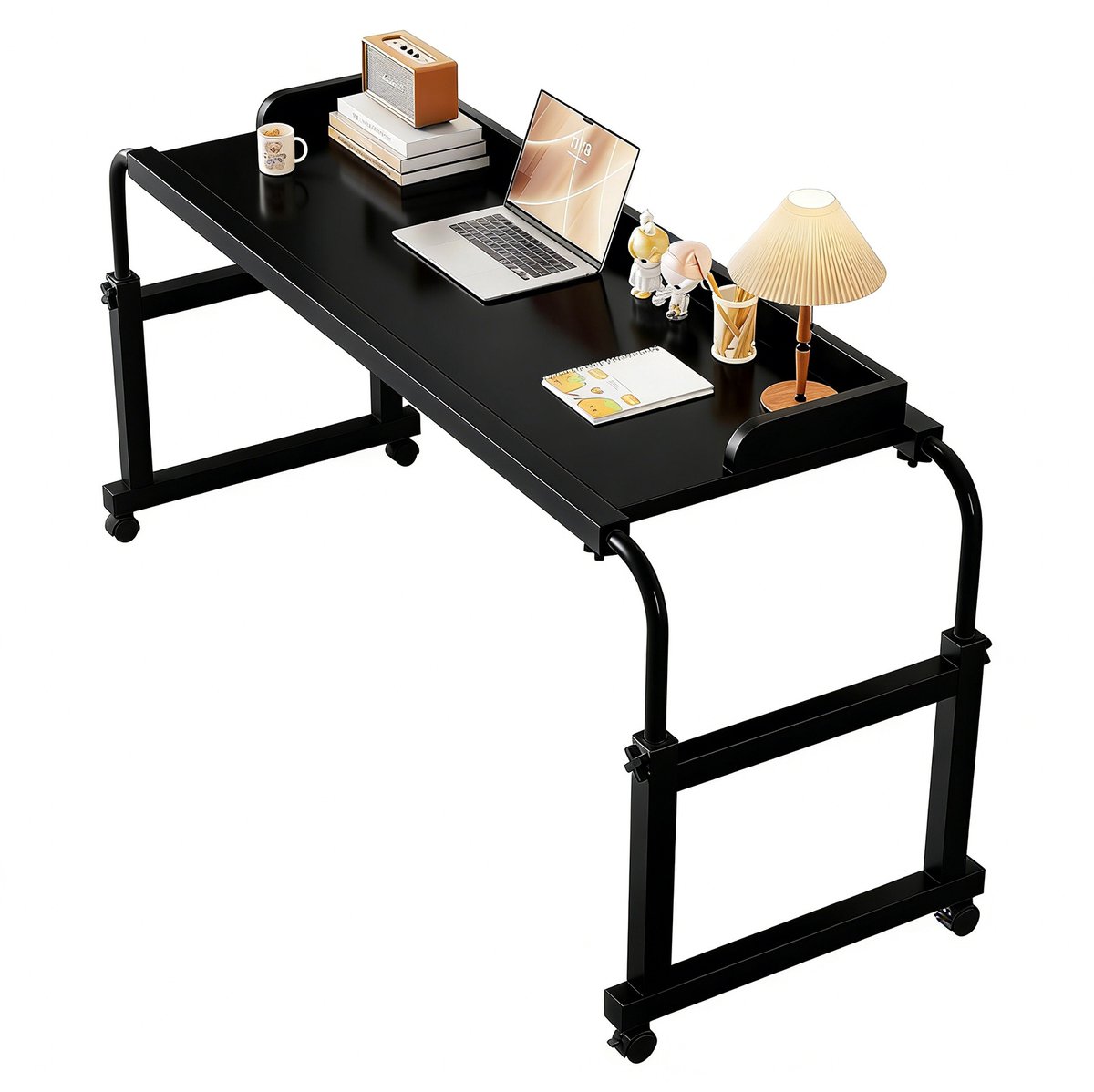 Lemlit Bedtafel op Wielen - Laptoptafel - Overbedtafel 120x40 cm - Hoogte Verstelbaar 65-95 cm voor Bedden tot 200 cm - Zwart