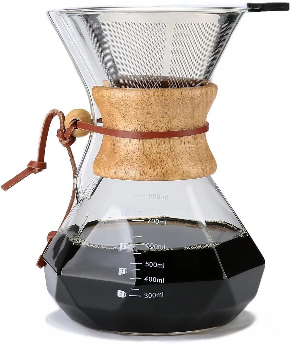 Gietkoffiezetapparaat - Borosilicaatglas - Herbruikbaar roestvrijstalen filter - Hittebestendig - Voor Koffieliefhebbers
